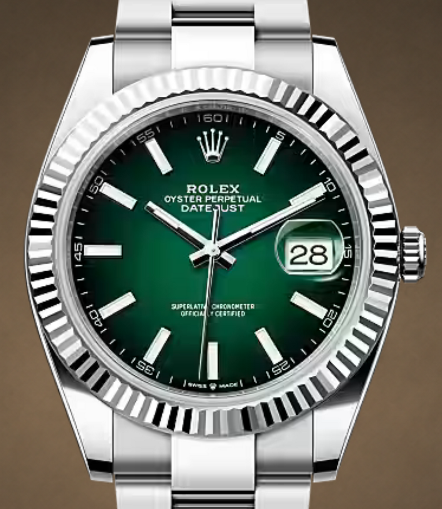 Rolex Datejust 41mm Reference 126334 Green Ombré Stick Dial